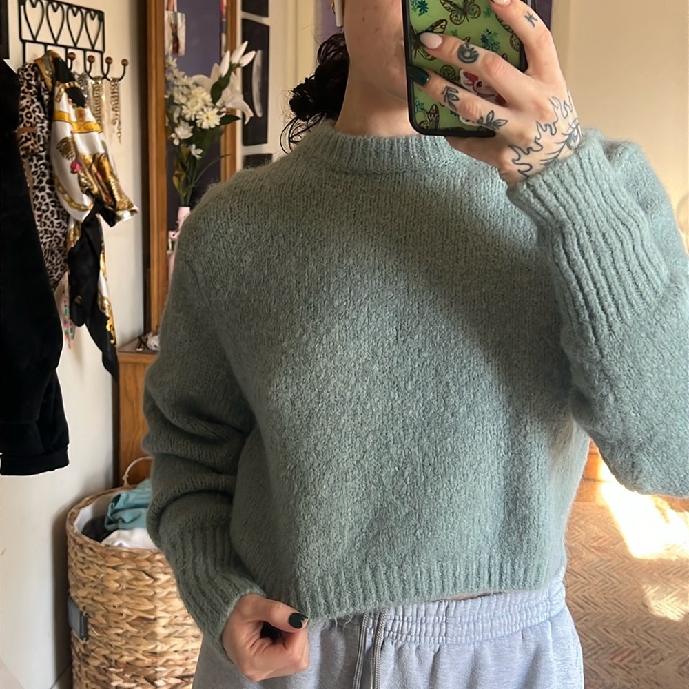 Teal Zara cropped sweater